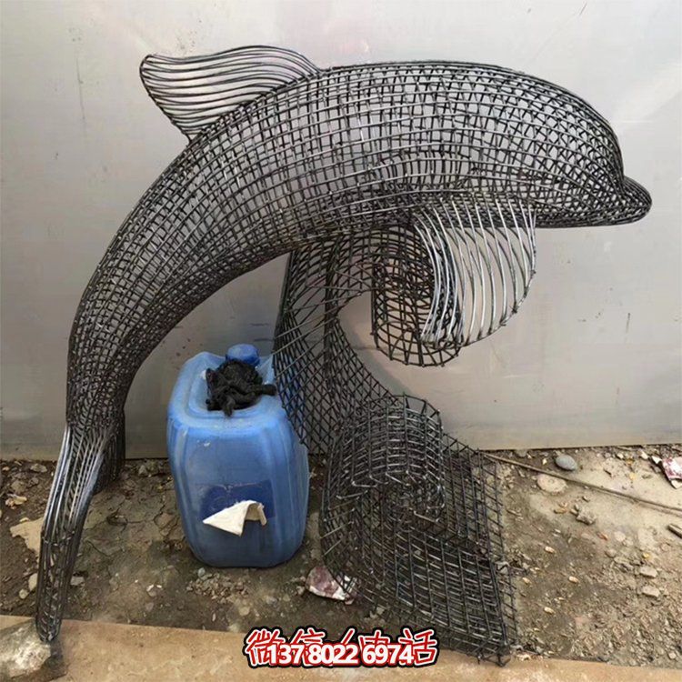 不锈钢户外网格海豚雕塑
