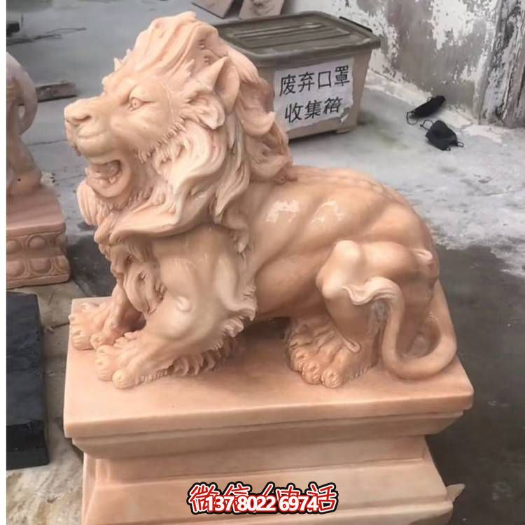 红晚霞大型石雕狮子景观雕塑