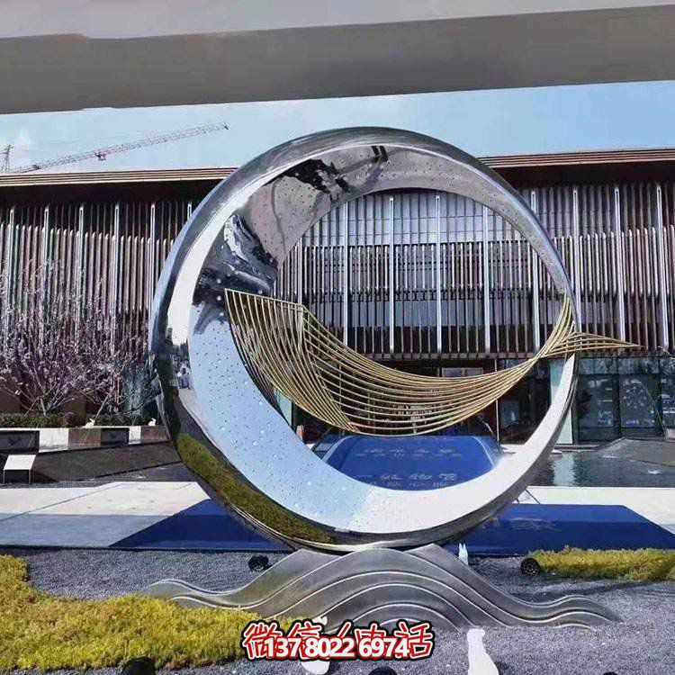 精美不锈钢圆环雕塑，给酒店、售楼部带来流水摆件