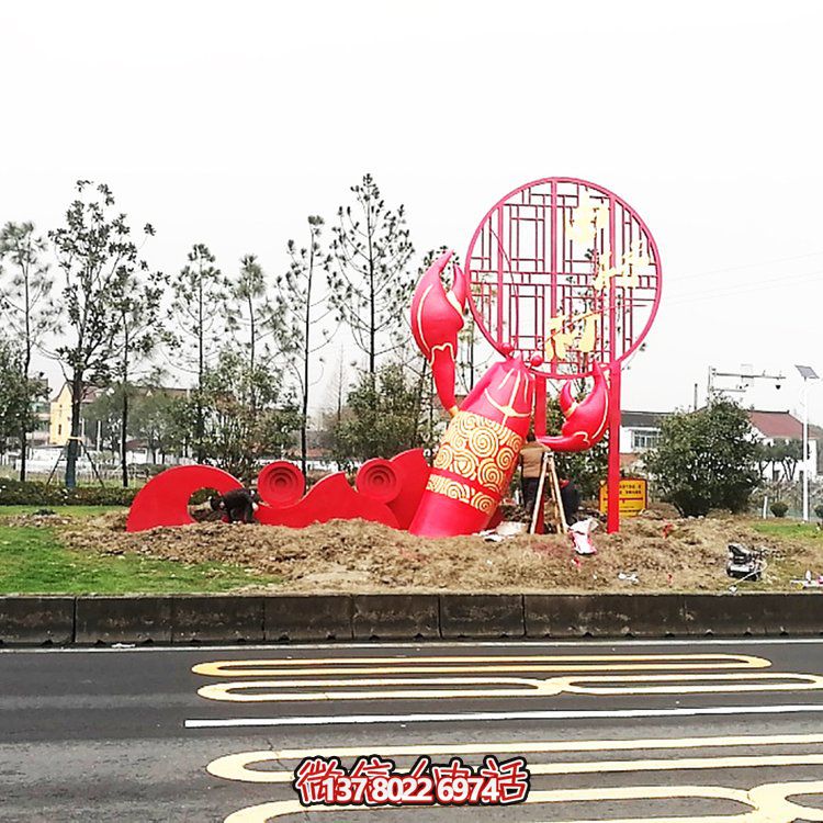 大型玻璃钢龙虾模型雕塑，装饰城市街道边