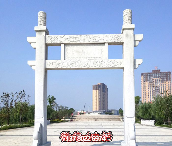 简易大理石牌楼，为公园广场摆放单门