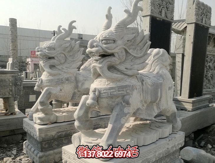 象征财富吉祥的大理石麒麟雕塑 象征财富吉祥的大理石麒麟雕塑