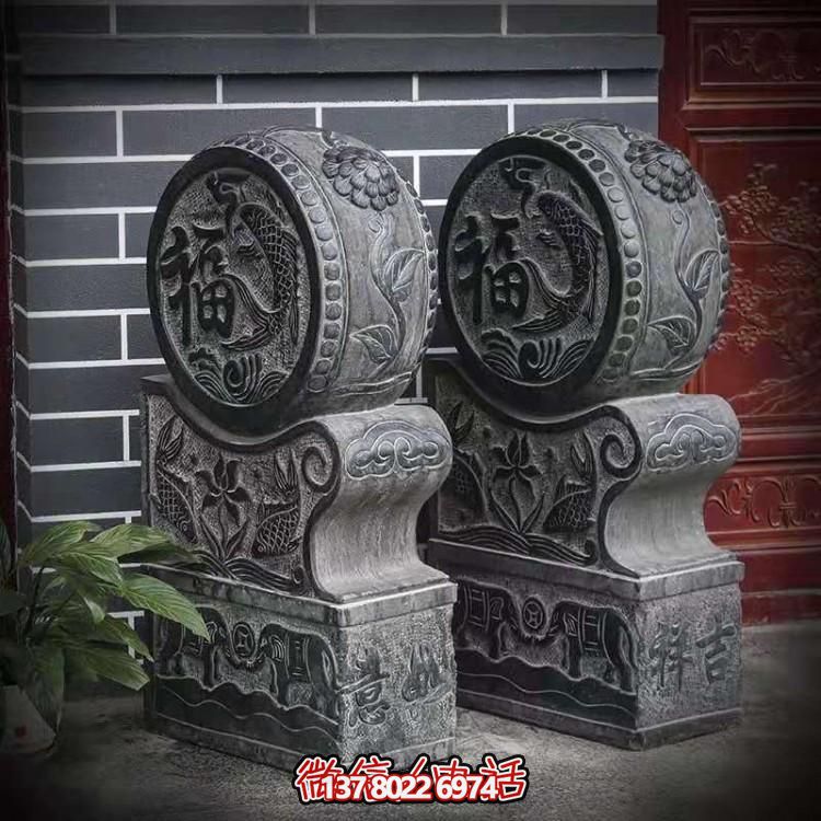 仿古庭院景区摆放青石雕刻小象福字门墩抱鼓门墩