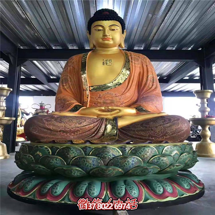 大型喷漆坐着莲花上的三宝佛雕塑 大型喷漆坐着莲花上的三宝佛雕塑