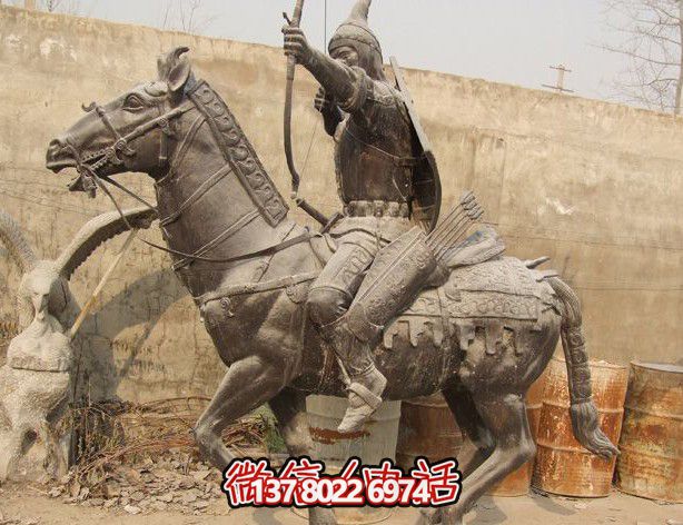 景点摆放古代战马与射箭的士兵铸铜雕塑 景点摆放古代战马与射箭的士兵铸铜雕塑
