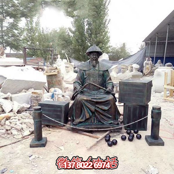 园林景观玻璃钢仿铜做旧林则徐销烟情景小品摆件雕塑