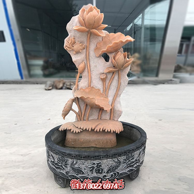 庭院创意晚霞红石雕户外园林摆件缸雕塑 庭院创意晚霞红石雕户外园林摆件缸雕塑