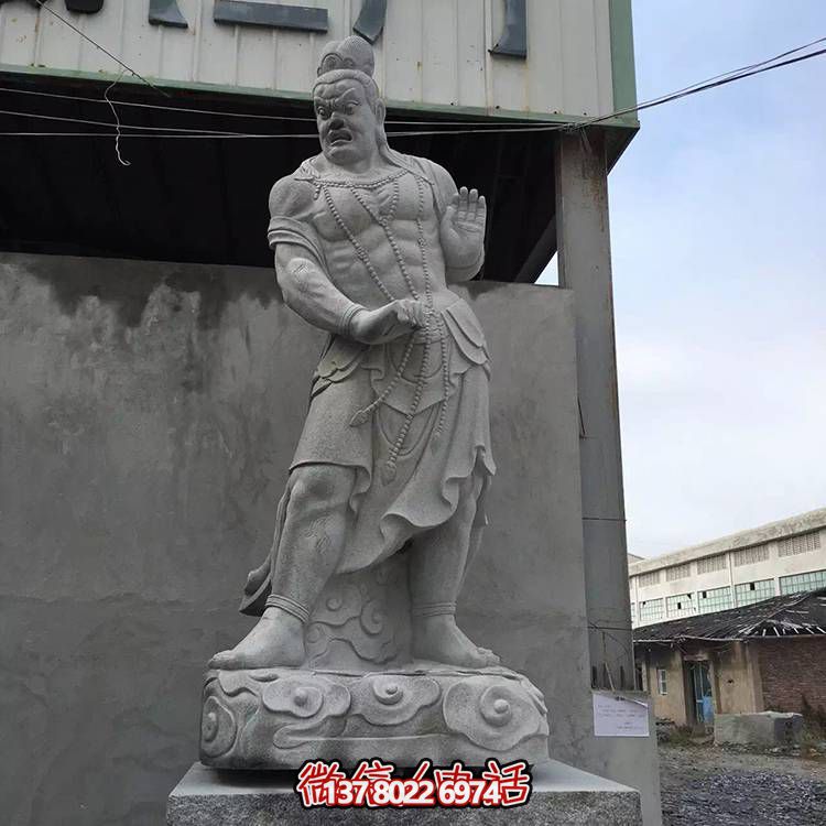 寺院室外青石花岗岩浮雕雕刻四大天王站立神像