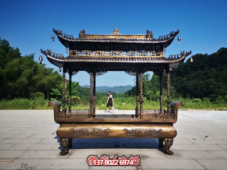 大型寺庙景区摆放二层镂空铸铜浮雕香炉