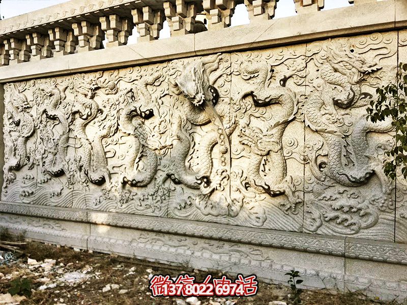 寺院青石九龙壁浮雕塑 寺院青石九龙壁浮雕塑