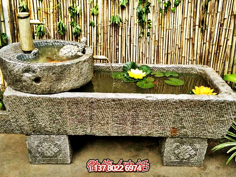 仿古石槽养鱼花盆流水老石槽园林旧石磨盘摆件 仿古石槽养鱼花盆流水老石槽园林旧石磨盘摆件